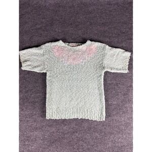 Country Concepts Vintage Mint Green Knit Sweater Floral Lace Applique Medium